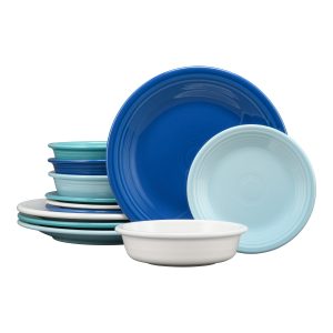 Fiesta Mixed Coastal Blues Classic Rim 12-Piece Dinnerware Set, Service for 4