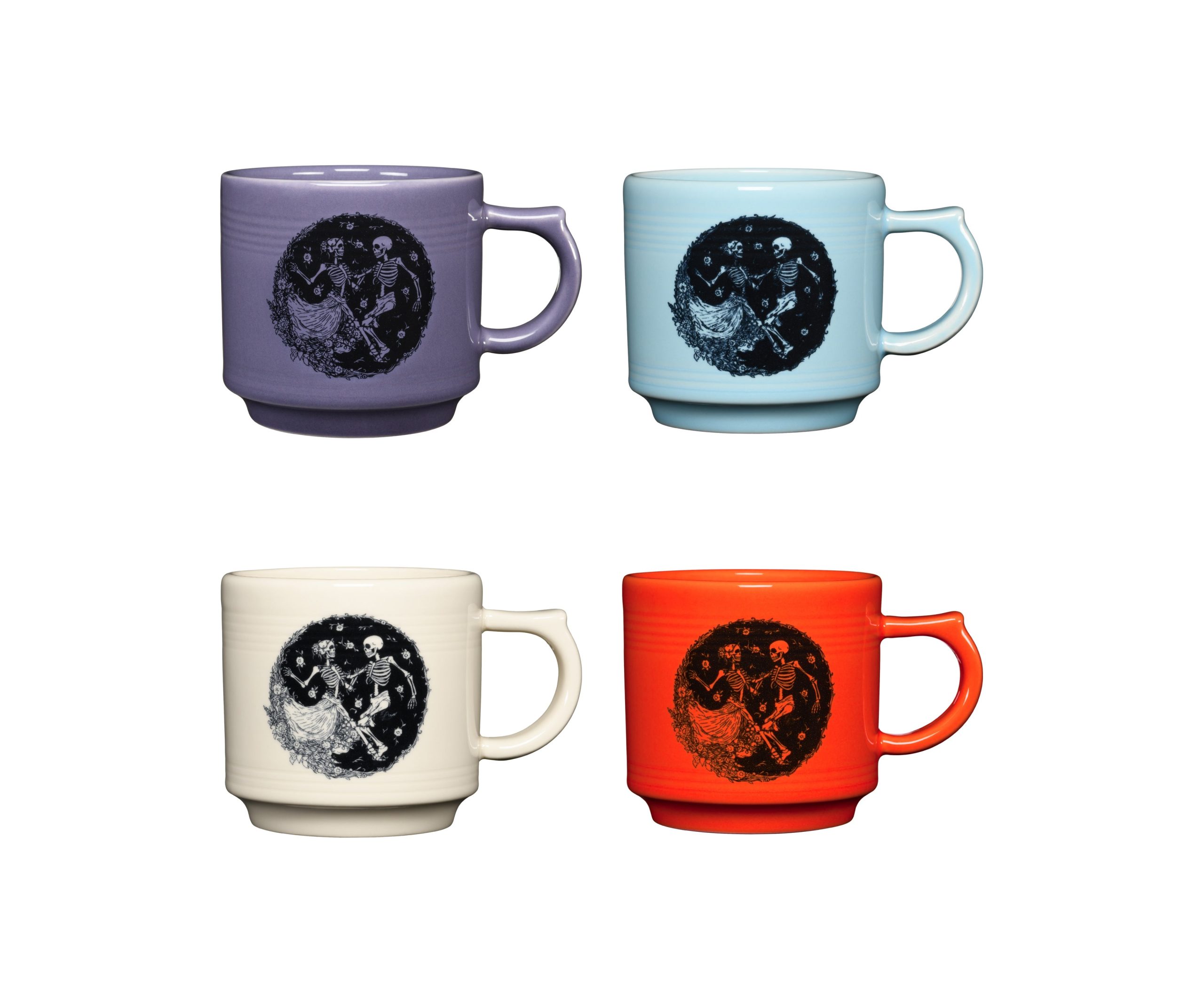 Fiesta Skeleton Duet Mixed Colors Set of 16oz 4 Stacking Mugs