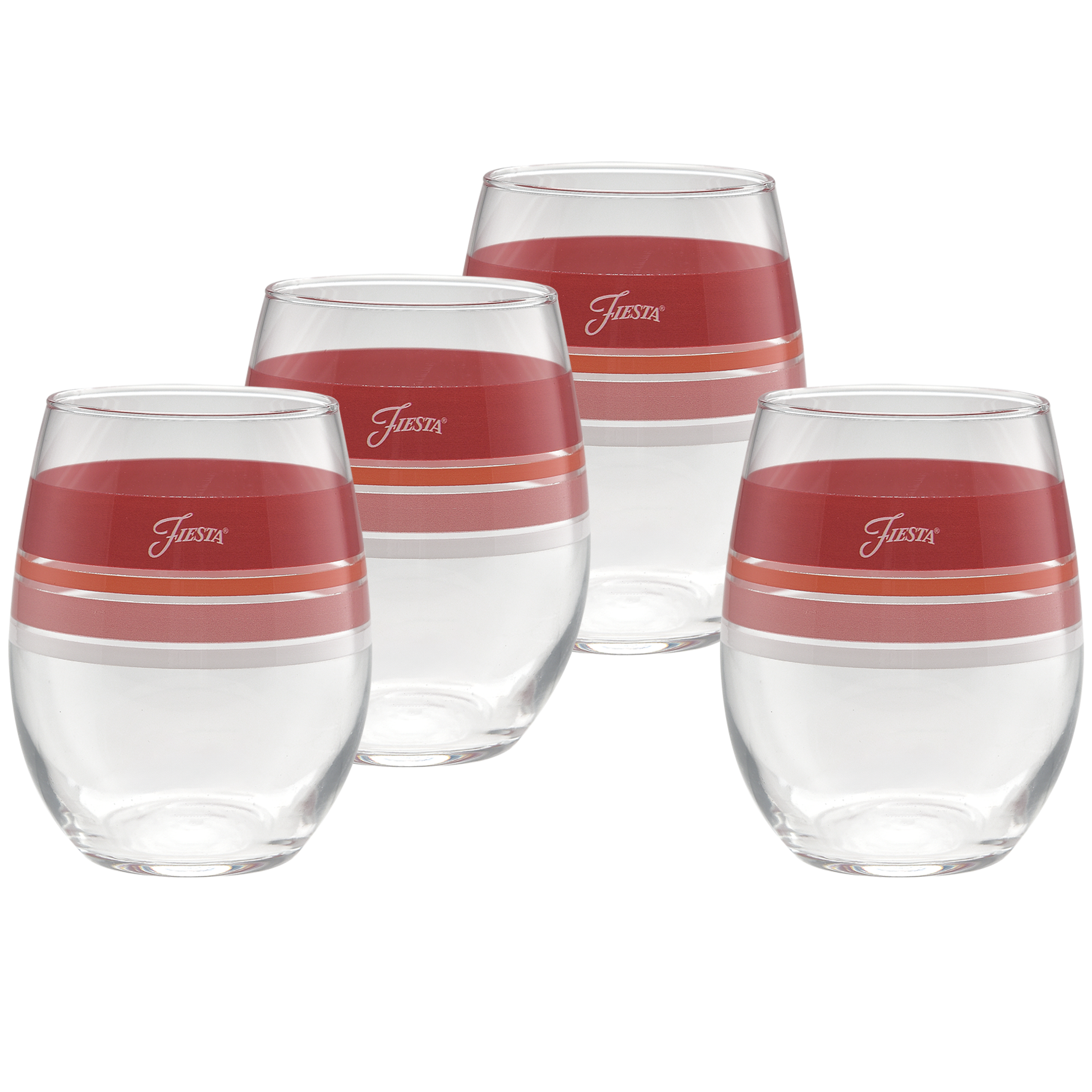 Fiesta Sunset Horizon 15 oz. Edgeline Stemless Wine Glass Mixed – Set of 4