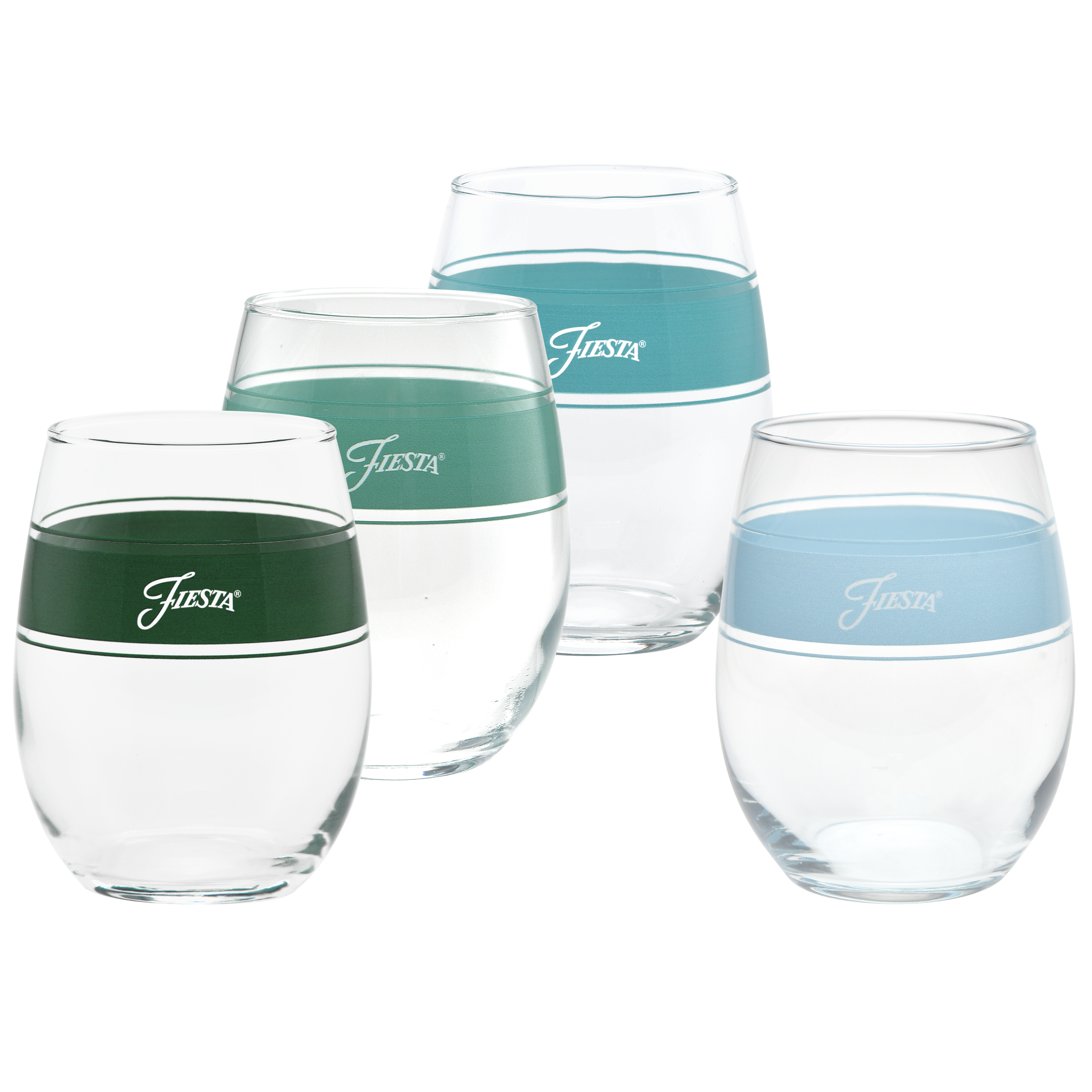 Fiesta Aegean 15 oz. Frame Stemless Wine Glass Mixed Color – Set of 4