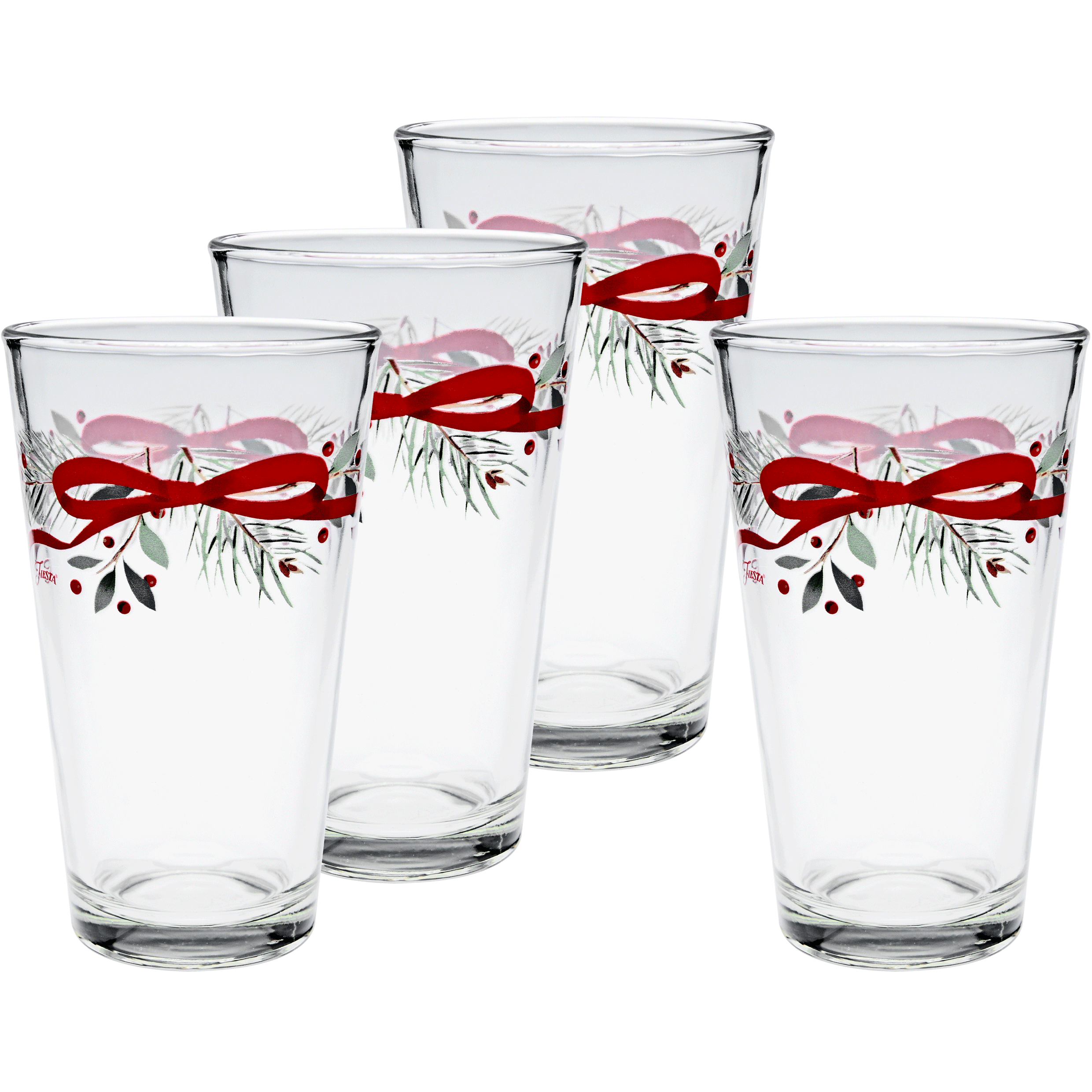 Fiesta Holly Berry Christmas Garland 16 oz. Cooler Glass - Set of 4