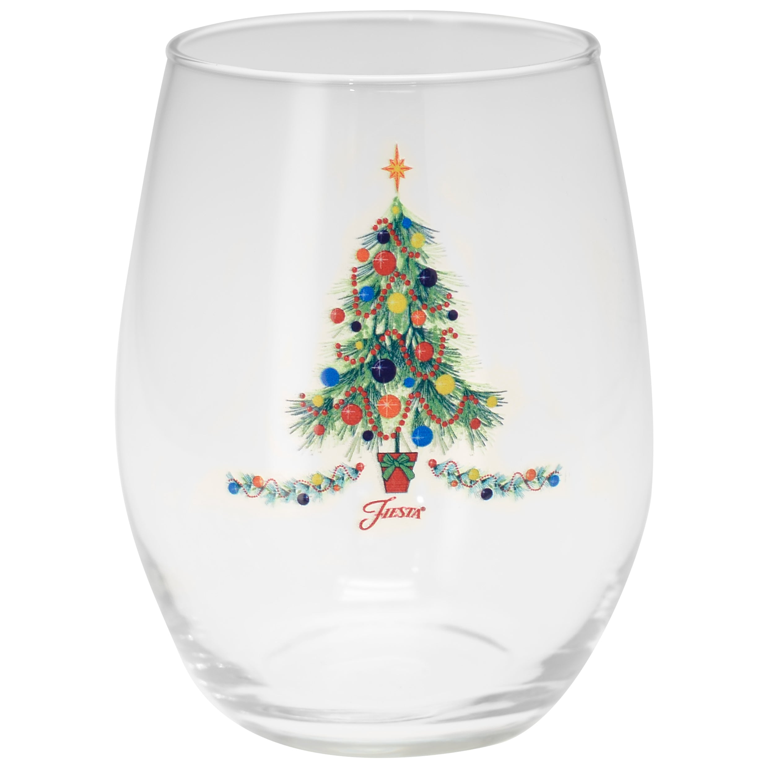Fiesta 15 oz. Fiesta® Christmas Tree Stemless Wine – Set of 4 - Image 2