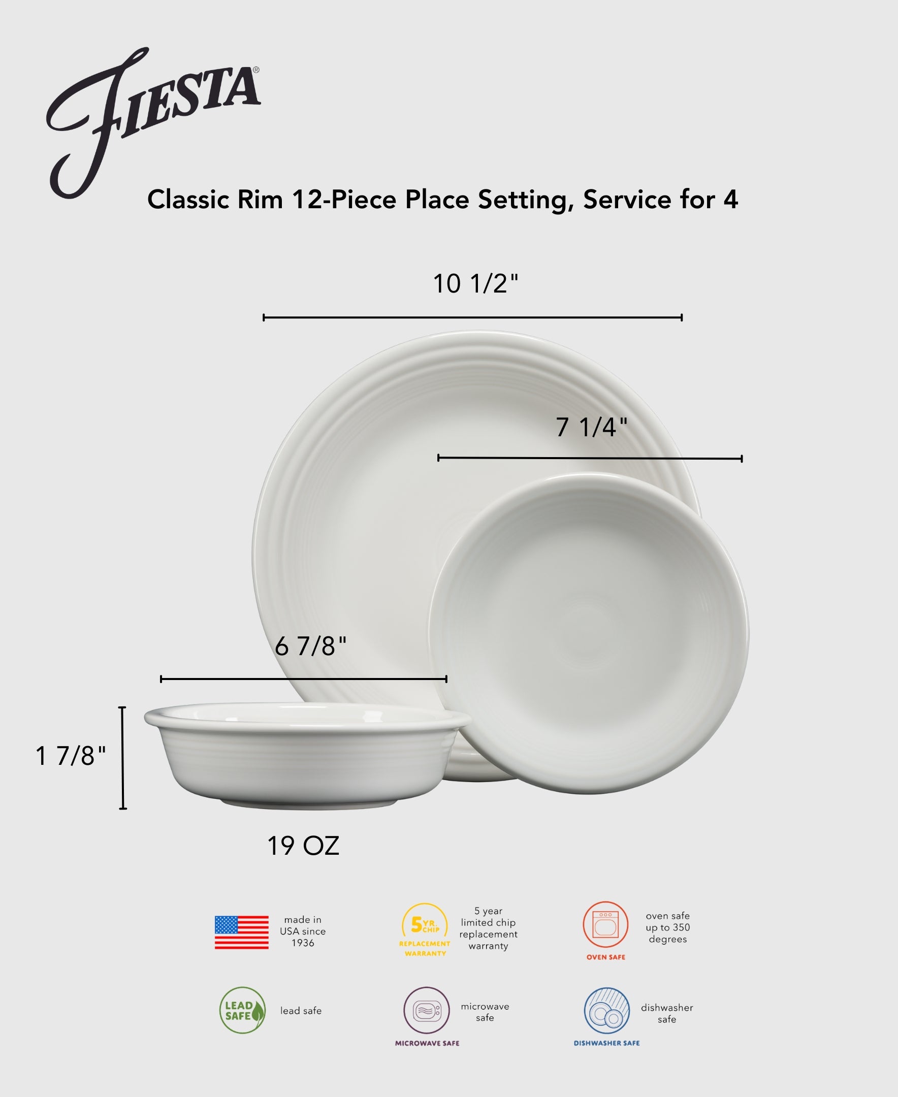 Fiesta Mixed Vibrant Classic Rim 12-Piece Dinnerware Set, Service for 4 - Image 4
