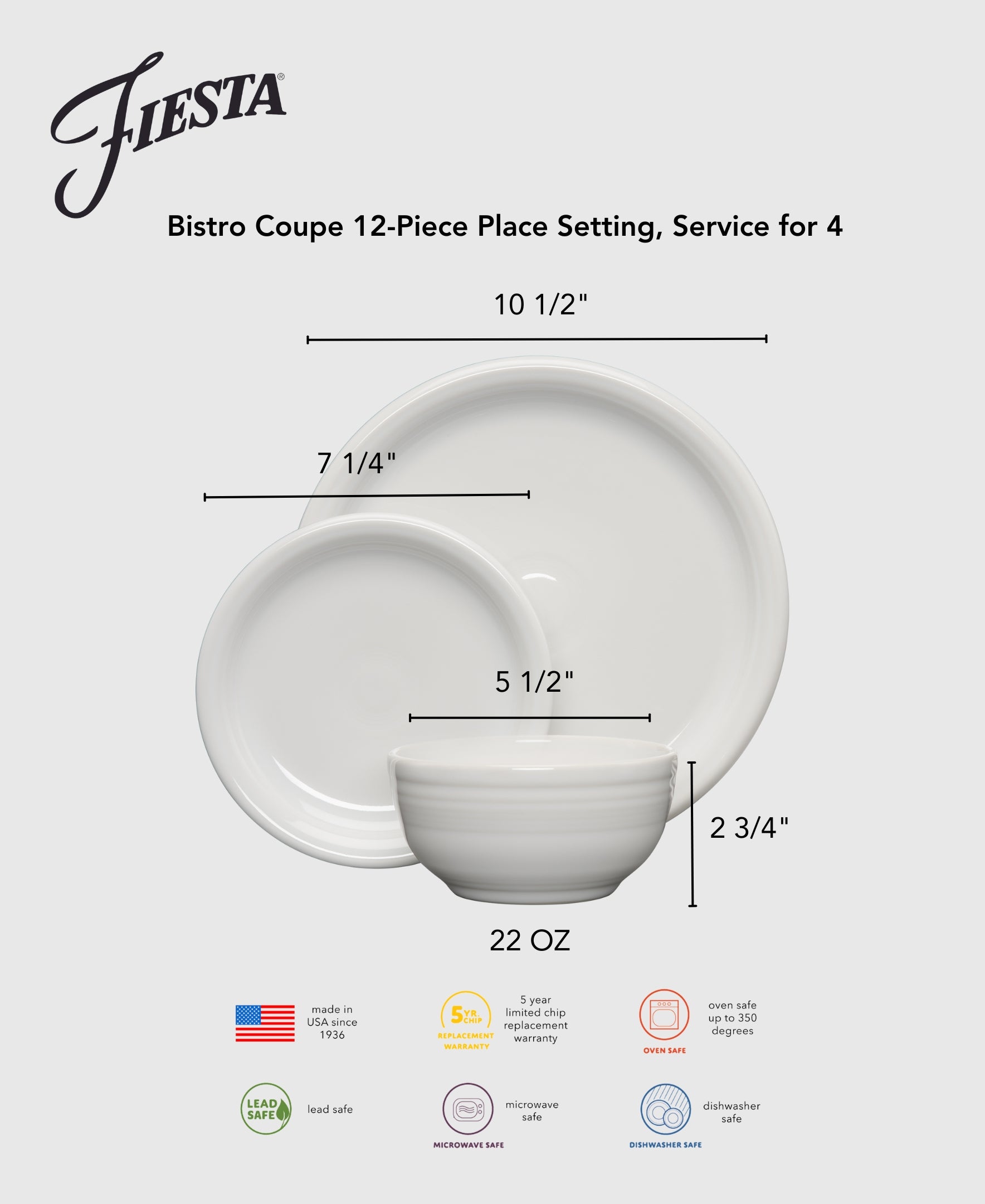 Fiesta Mixed Aegean Bistro Coupe 12-Piece Dinnerware Set, Service for 4 - Image 4