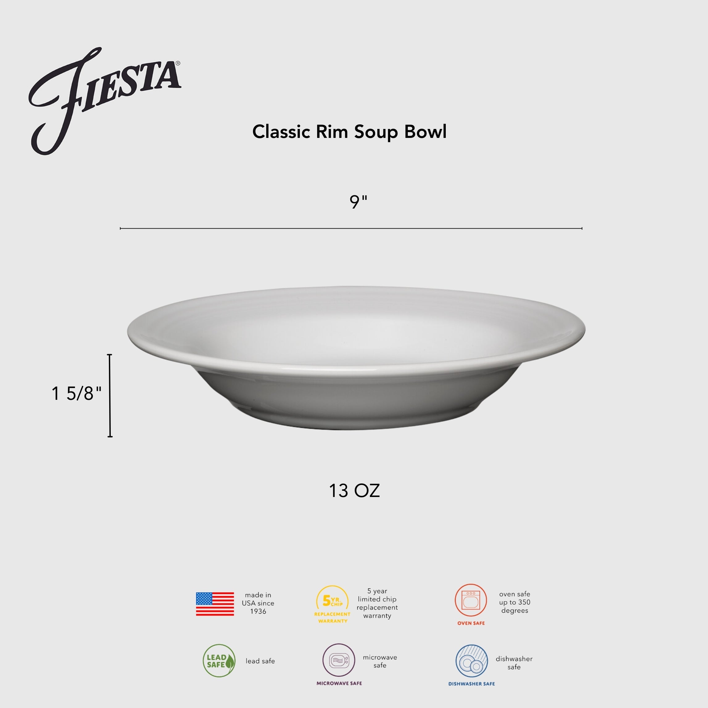 Fiesta Lavender Classic Rim 9 Inch Soup Bowl 13 OZ - Image 2