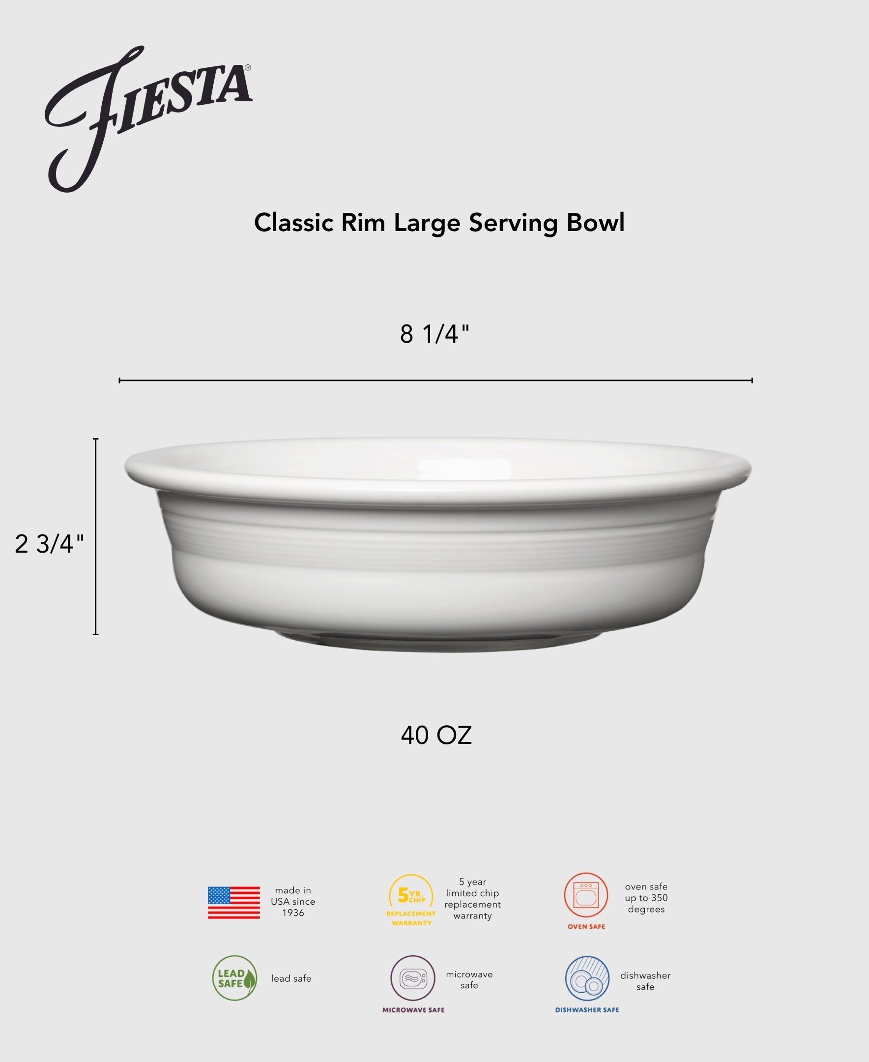 Fiesta Lavender Classic Rim 10 1/2 Inch Extra Large Serving Bowl 80 OZ - Image 2