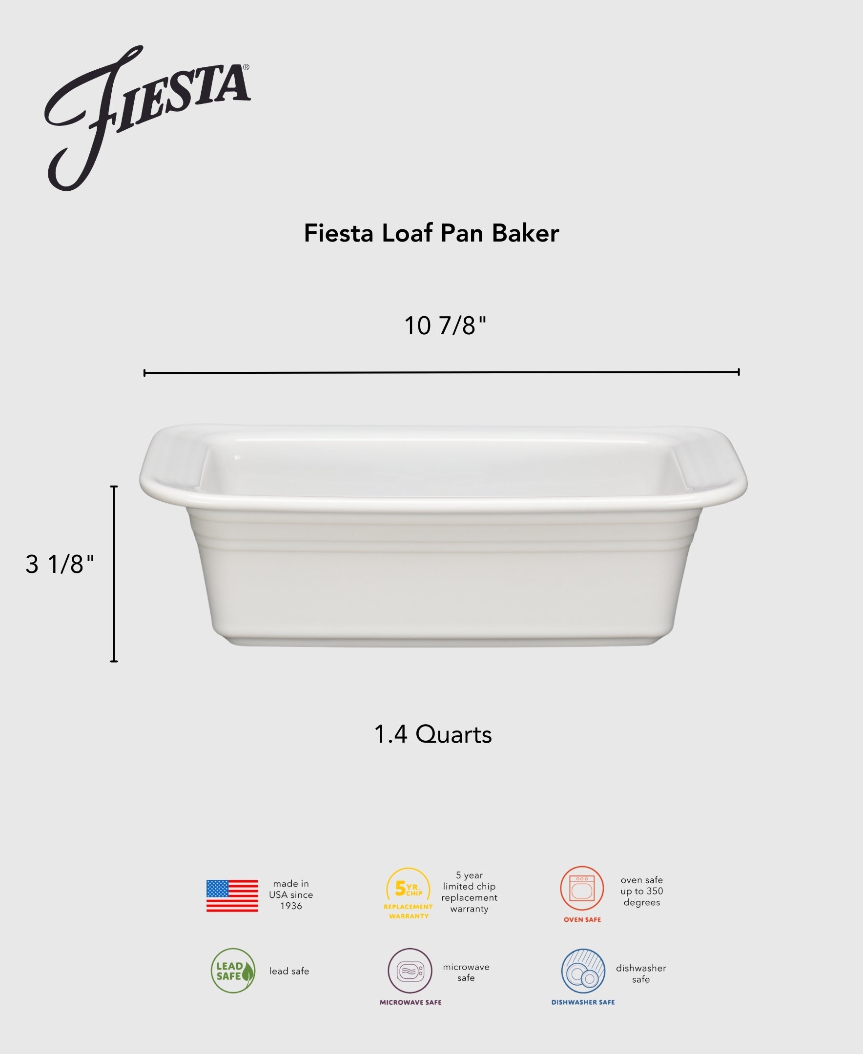 Fiesta Retired Fiesta 10 3/4 Inch x 5 3/4 Inch Loaf Pan Baker 1.4 Quarts - Image 3