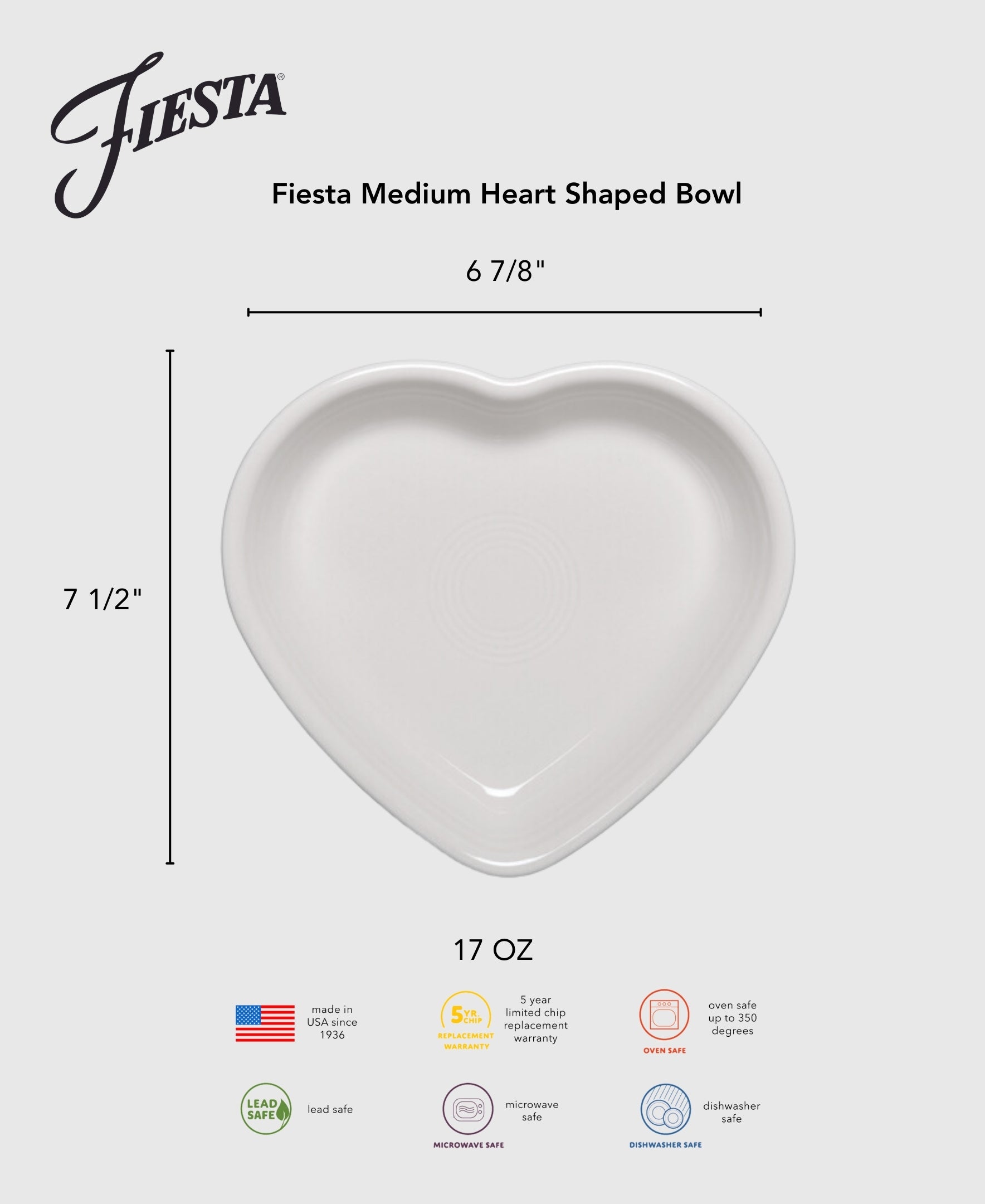 Fiesta Lavender 7 1/2 Inch Medium Heart Shaped Bowl 17 OZ - Image 2