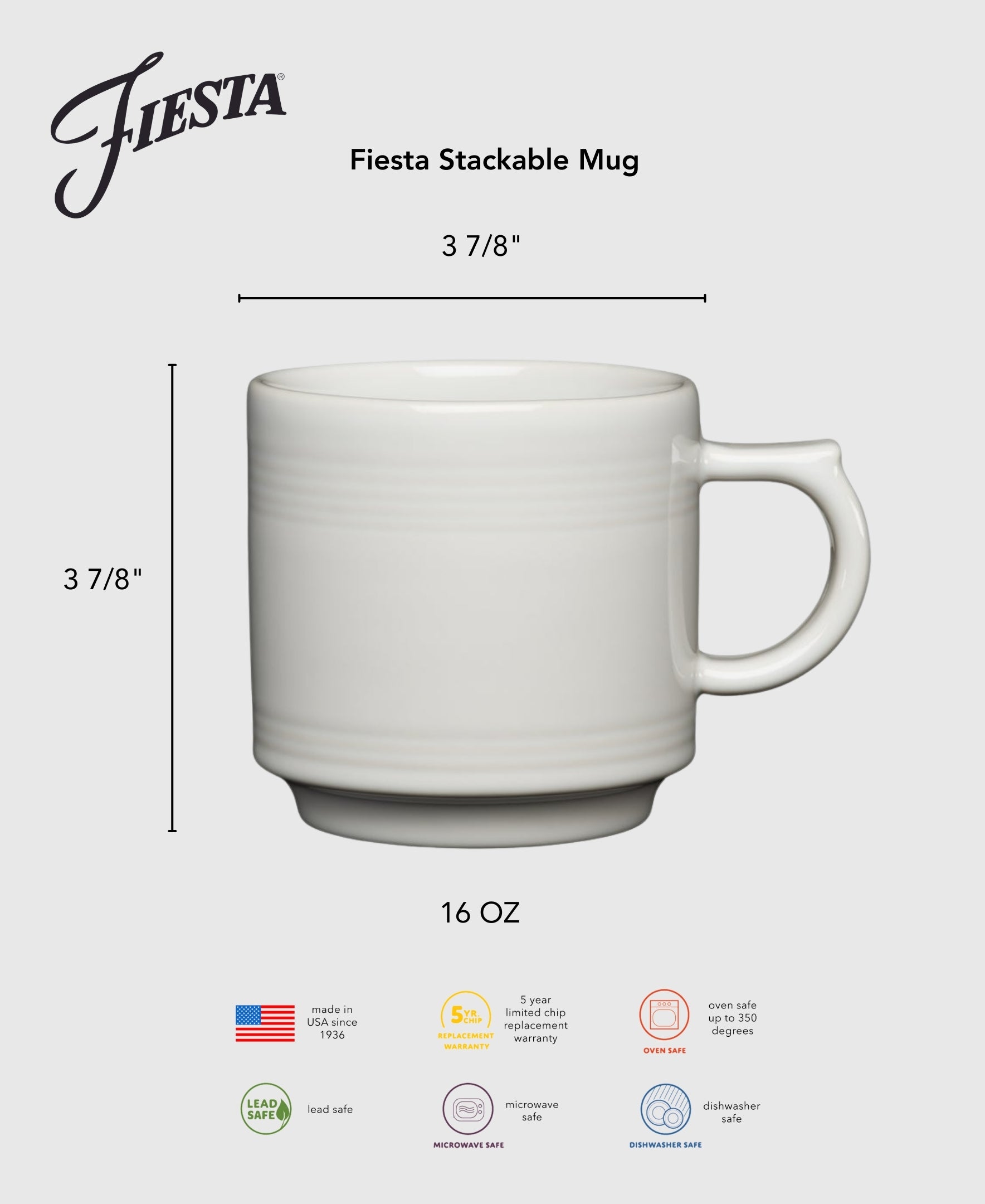 Fiesta White 16 OZ Set of 4 Stackable Mug Set - Image 2